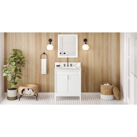 Jeffrey Alexander 30In. White Theodora Vanity, Calacatta Vienna Quartz Vanity Top, Undermount Rectangle Bowl VKITTHE30WHCQR